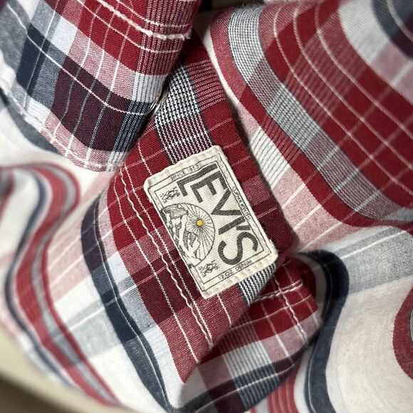 LEVI'S MODERN PLAID LONG SLEEVE SHIRT RED WHITE BLUE COWBOY PEARL SNAP FRONT XL - Picture 9 of 10
